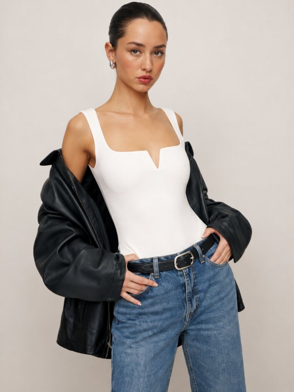 NWT Reformation White Ribbed Square Neck Bodysuit – Size L